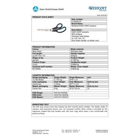 Forbici Westcott Soft Grip Easy Grip asimmetriche blu/nero 24,7 cm E-30293 00